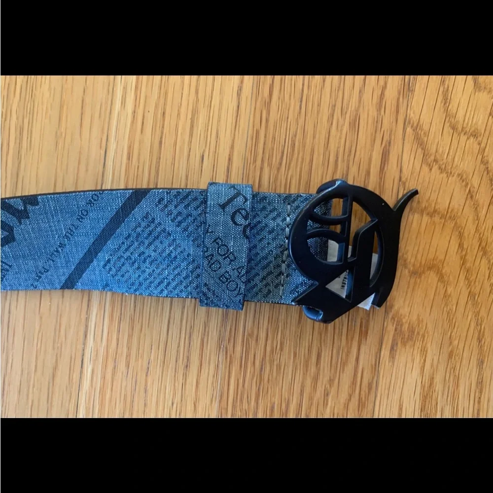John Galliano Lot 2 Black Cow Leather Strap Belt Logo Buckle Adjusted Sz II III